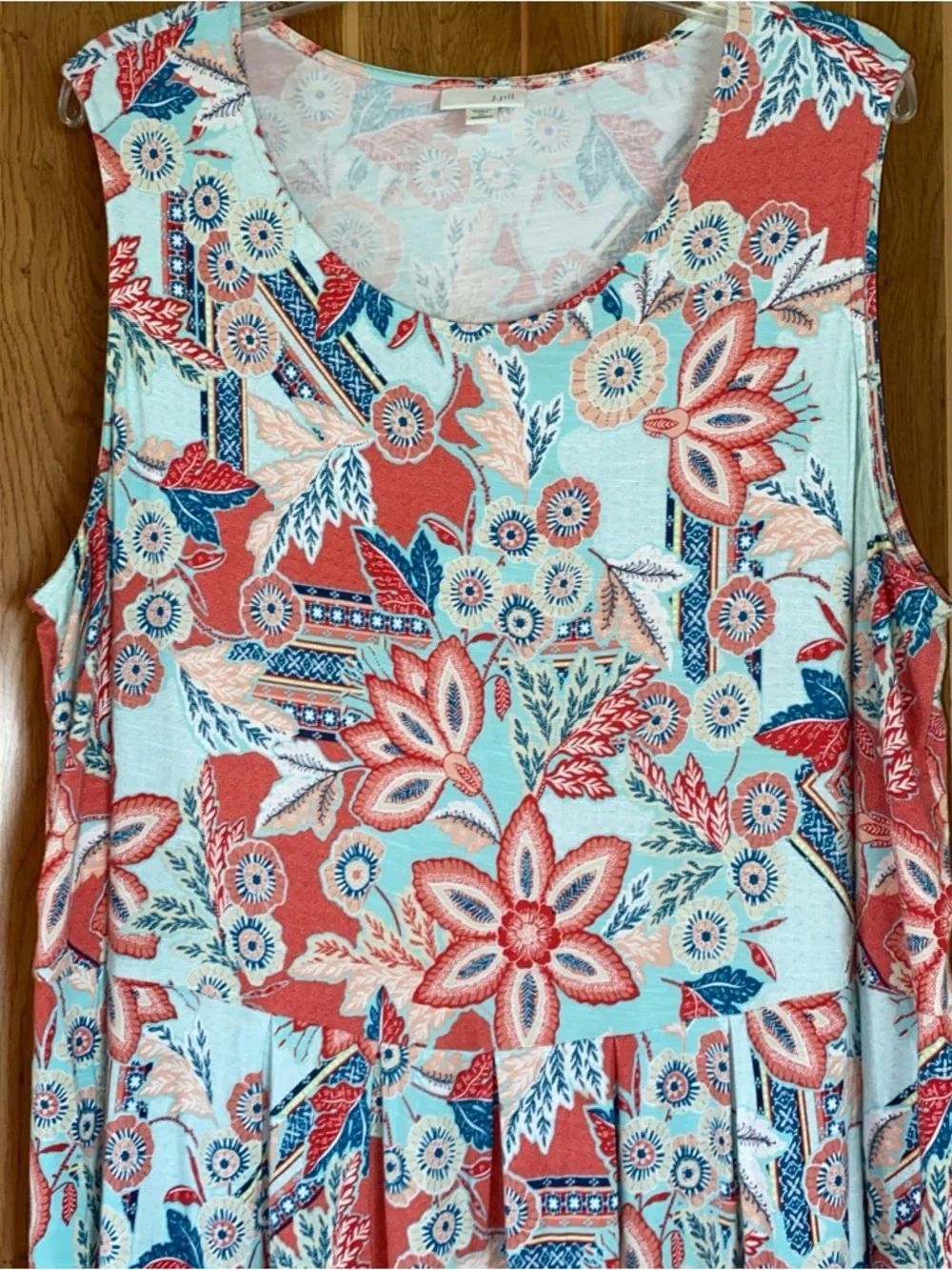 J Jill Sleeveless Floral Midi Dress Size 2X Blue Orange Boho Artsy Mature Strech